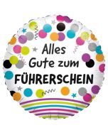 Alles Gute zum Führerschein, runder Luftballon aus Folie mit Helium Ballongas