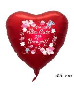 Roter Herzluftballon Alles Gute zur Hochzeit. Blumenranken