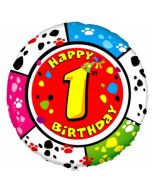Luftballon aus Folie zum 1. Geburtstag, Animaloon Happy Birthday 1, ohne Ballongas