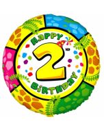 Luftballon aus Folie zum 2. Geburtstag, Animaloon Happy Birthday 2, ohne Ballongas