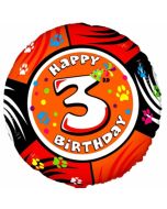 Luftballon aus Folie zum 3. Geburtstag, Animaloon Happy Birthday 3, ohne Ballongas