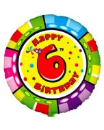 Luftballon aus Folie zum 6. Geburtstag, Animaloon Happy Birthday 6, ohne Ballongas
