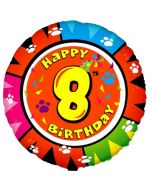 Luftballon aus Folie zum 8. Geburtstag, Animaloon Happy Birthday 8, ohne Ballongas