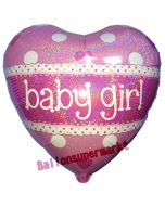 Baby Girl, holografischer Herzluftballon aus Folie mit Helium