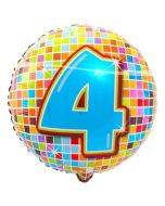 Luftballon aus Folie zum 4. Geburtstag, Birthday Blocks 4, ohne Ballongas
