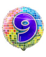 Luftballon aus Folie zum 9. Geburtstag, Birthday Blocks 9, ohne Ballongas