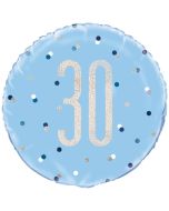 Luftballon aus Folie mit Helium, Blue & Silver Glitz Birthday 30, zum 30. Geburtstag
