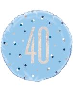 Luftballon aus Folie mit Helium, Blue & Silver Glitz Birthday 40, zum 40. Geburtstag
