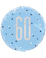 Luftballon aus Folie mit Helium, Blue & Silver Glitz Birthday 60, zum 60. Geburtstag