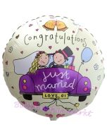 Congratulations, Just Married, Rundballon, Luftballon aus Folie zur Hochzeit