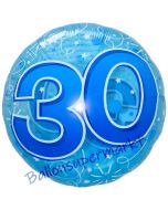 Lucid Blue Birthday 30, transparenter Folienballon zum 30. Geburtstag inklusive Helium