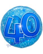 Lucid Blue Birthday 40, transparenter Folienballon zum 40. Geburtstag inklusive Helium