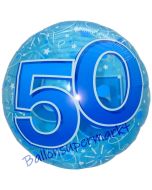 Lucid Blue Birthday 50, transparenter Folienballon zum 50. Geburtstag inklusive Helium