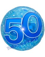 Folienballon Lucid Blue Birthday 50, ohne Helium zum 50. Geburtstag