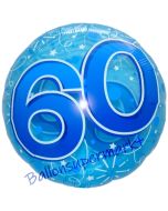 Folienballon Lucid Blue Birthday 60, ohne Helium zum 60. Geburtstag