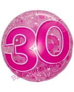 Clear Pink Birthday 30, Transparenter Folienballon zum 30. Geburtstag inklusive Helium