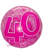 Clear Pink Birthday 40, Transparenter Folienballon zum 40. Geburtstag inklusive Helium