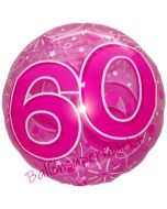 Clear Pink Birthday 60, Transparenter Folienballon zum 60. Geburtstag inklusive Helium
