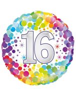 Colorful Confetti 16, runder Luftballon mit Helium Ballongas zum 16. Geburtstag