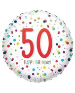 Luftballon aus Folie mit Helium, Confetti Birthday 50, zum 50. Geburtstag