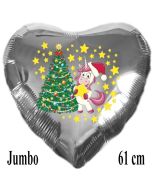 Jumbo Folienballon Einhorn mit Weihnachtbaum, 61 cm Herz, silber ohne Helium/Ballongas