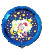 Folienballon Einhorn, Merry Christmas, rund, ohne Helium/Ballongas