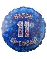 Luftballon aus Folie zum 11. Geburtstag, blauer Rundballon, Junge, Zahl 11, inklusive Ballongas