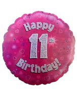 Luftballon aus Folie zum 11. Geburtstag, Rundballon, Mädchen, Zahl 11, inklusive Ballongas