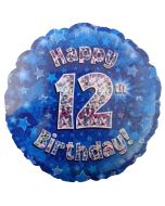 Luftballon aus Folie zum 12. Geburtstag, blauer Rundballon, Junge, Zahl 12, inklusive Ballongas