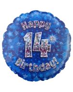 Luftballon aus Folie zum 14. Geburtstag, blauer Rundballon, Junge, Zahl 14, inklusive Ballongas