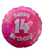 Luftballon aus Folie zum 14. Geburtstag, Rundballon, Mädchen, Zahl 14, inklusive Ballongas