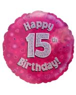Luftballon aus Folie zum 15. Geburtstag, Happy 15th Birthday Pink