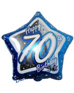 Luftballon aus Folie mit Helium, Happy Birthday Blue Star 70, zum 70. Geburtstag