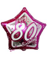 Luftballon aus Folie mit Helium, Happy Birthday Pink Star 80, zum 80. Geburtstag