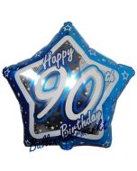 Luftballon aus Folie mit Helium, Happy Birthday Blue Star 90, zum 90. Geburtstag
