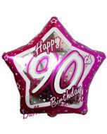 Luftballon aus Folie mit Helium, Happy Birthday Pink Star 90, zum 90. Geburtstag