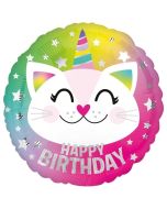 Happy Birthday Einhorn Katze, Caticorn Luftballon aus Folie mit Helium