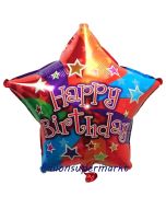Geburtstags-Luftballon Stern, Happy Birthday Colors, ohne Helium-Ballongas