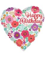 Geburtstags-Herzluftballon Happy Birthday Floral, ohne Helium-Ballongas