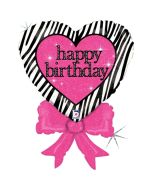 Happy Birthday, Herz mit Schleife, Luftballon aus Folie, ohne Helium