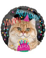 Happy Birthday Katze Luftballon aus Folie zum Geburtstag, ohne Helium