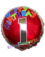 Luftballon aus Folie zum 1. Geburtstag, Happy Birthday Milestone 1, inklusive Ballongas
