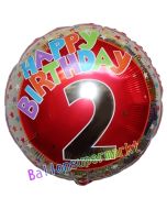 Luftballon aus Folie zum 2. Geburtstag, Happy Birthday Milestone 2