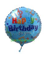 Geburtstags-Luftballon Musiknoten Happy Birthday, ohne Helium-Ballongas