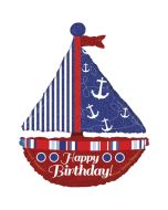 Luftballon Happy Birthday Segelboot zum Geburtstag, holografisch, ohne Helium
