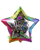 Geburtstags-Luftballon bunter Stern, Happy Birthday, ohne Helium-Ballongas
