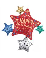 Happy Birthday Satin Star Cluster Folienballon zum Geburtstag