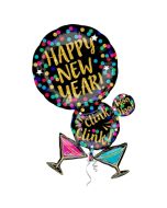 Großer Cluster Luftballon aus Folie zu Silvester und Neujahr, Happy New Year, Martinigläser