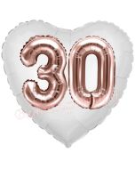 Luftballon Herz Jumbo 30, rosegold mit 3D-Effekt zum 30. Geburtstag