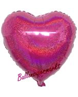 Holografischer Herzluftballon aus Folie, Fuchsia, mit Ballongas Helium